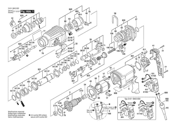 Vue éclatée Bosch GBH 2-26 3 611 BA3 070 - page 1