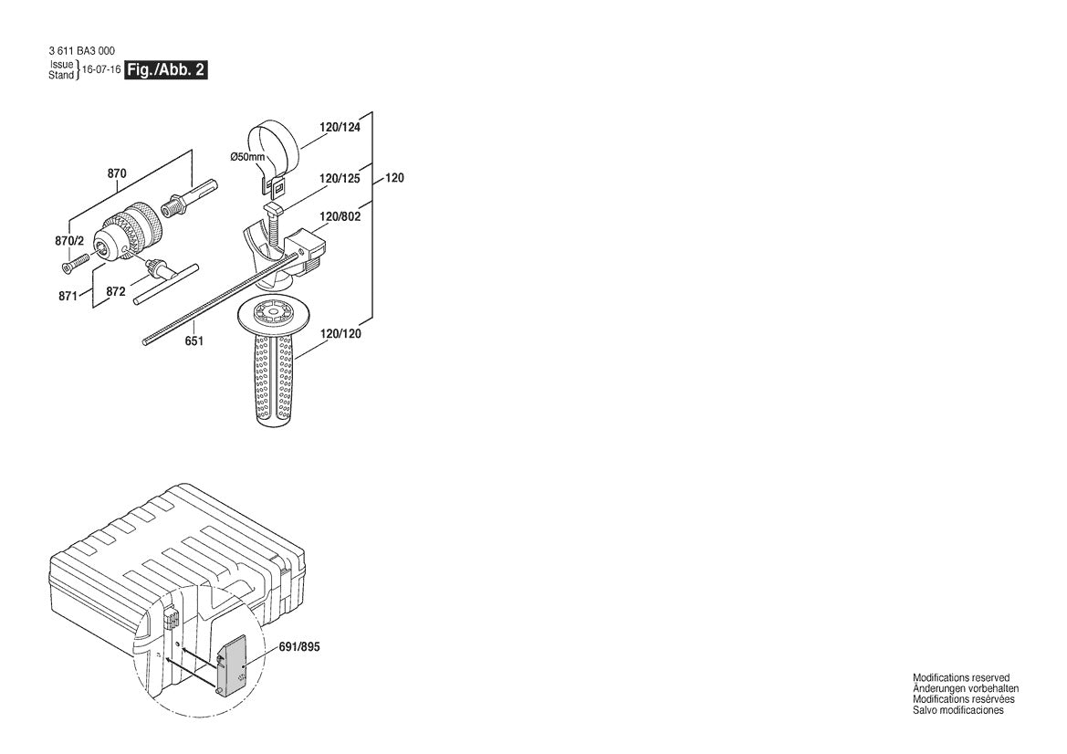 Vue éclatée Bosch GBH 2-26 3 611 BA3 090 - page 2