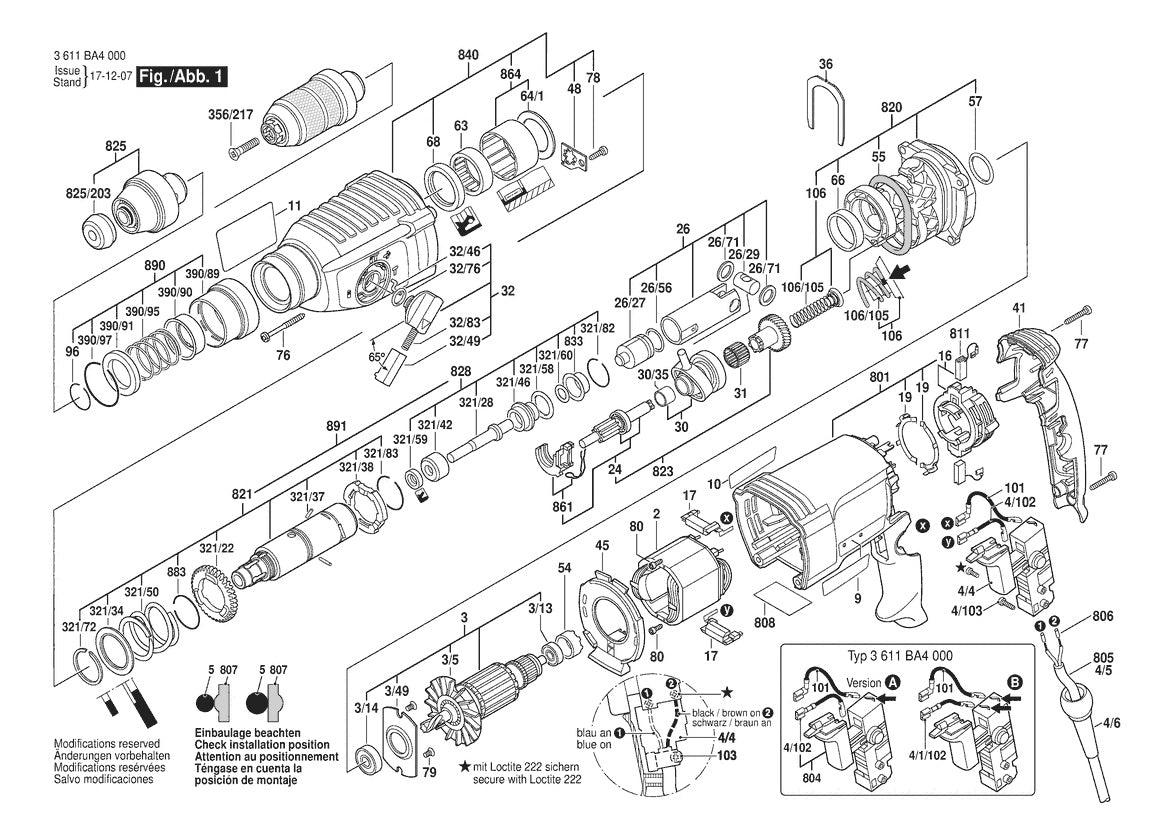 Vue éclatée Bosch GBH 2-26 F 3 611 BA4 060 - page 1