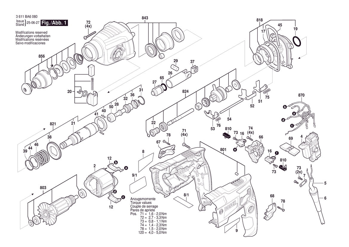 Vue éclatée Bosch GBH 2-21 3 611 BA6 000 - page 1