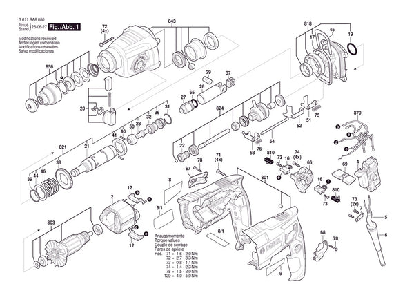 Vue éclatée Bosch GBH 2-21 3 611 BA6 030 - page 1