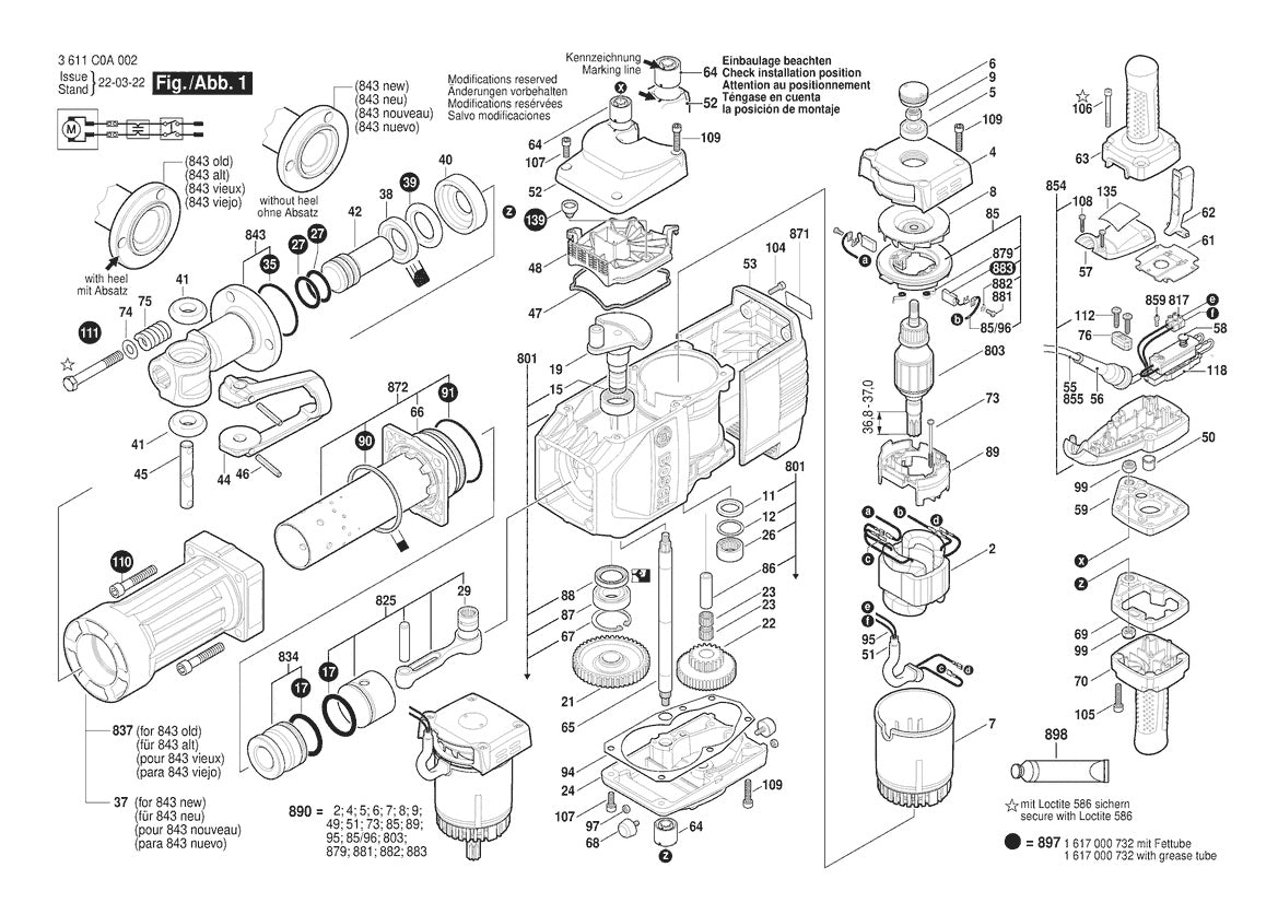 Vue éclatée Bosch GSH 27 VC 3 611 C0A 002 - page 1