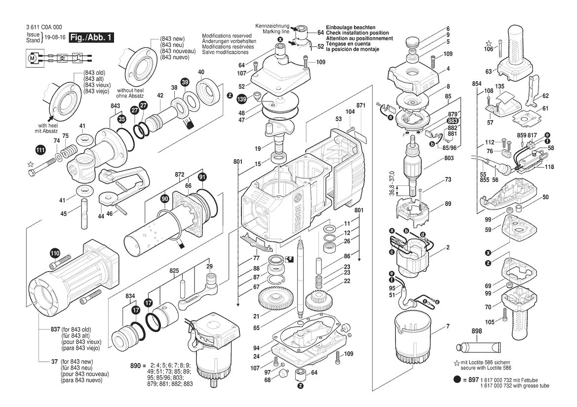 Vue éclatée Bosch GSH 27 VC 3 611 C0A 030 - page 1