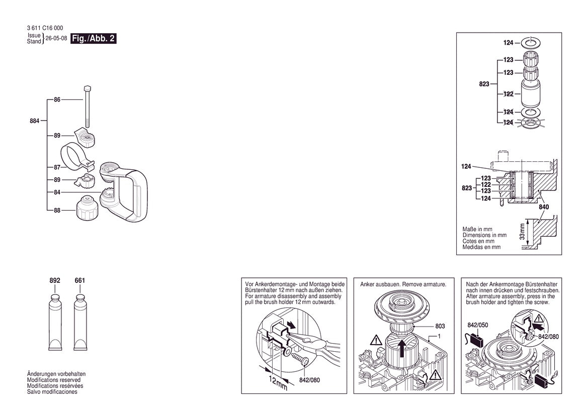 Vue éclatée Bosch GSH11EV 3 611 C16 030 - page 2