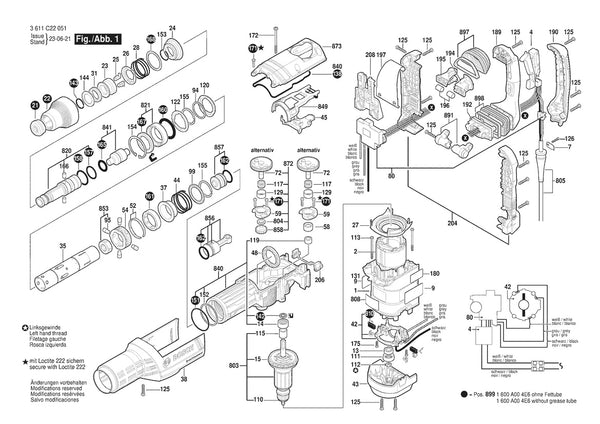Vue éclatée Bosch GSH 9 VC 3 611 C22 051 - page 1