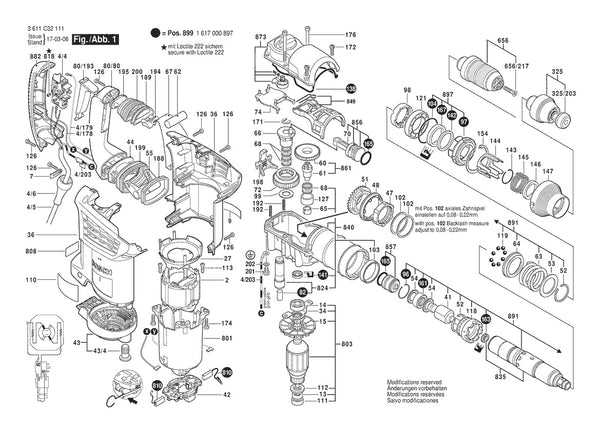 Vue éclatée Bosch RH432VCQ 3 611 C32 111 - page 1