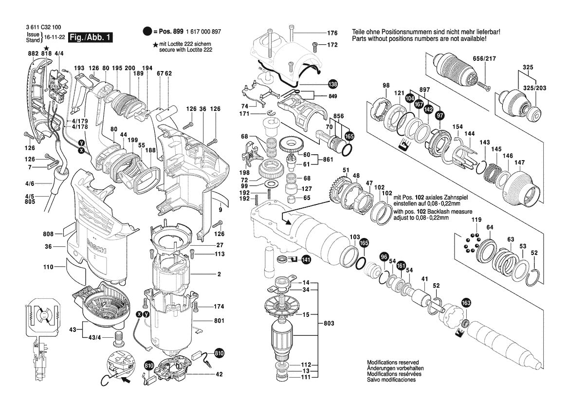 Vue éclatée Bosch GBH 4-32 DFR 3 611 C32 130 - page 1