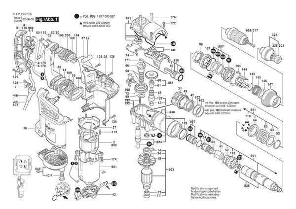 Vue éclatée Bosch GBH 4 DFR 3 611 C32 145 - page 1