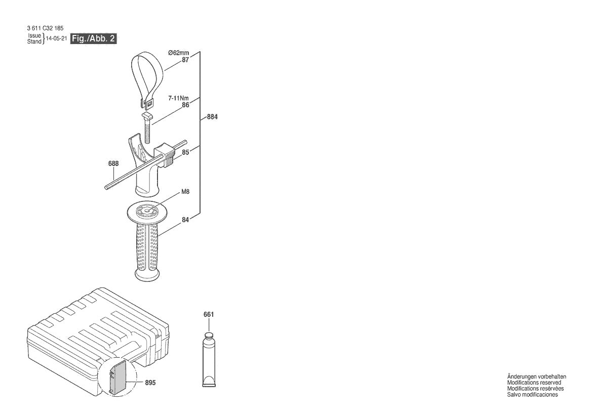 Vue éclatée Bosch GBH 4 DFR 3 611 C32 145 - page 2