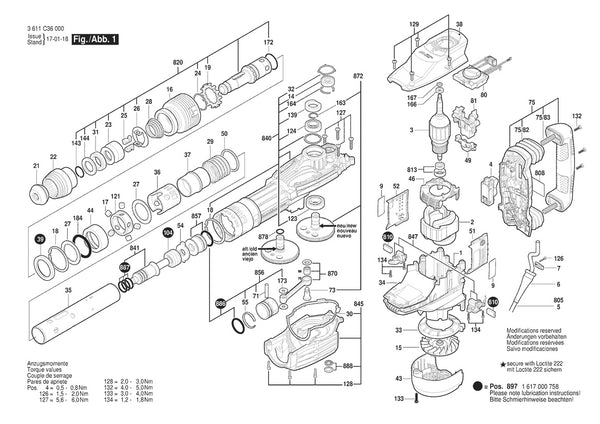 Vue éclatée Bosch GSH 11 VC 3 611 C36 030 - page 1