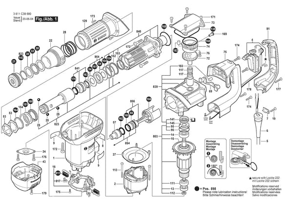 Vue éclatée Bosch GSH500 3 611 C38 680 - page 1