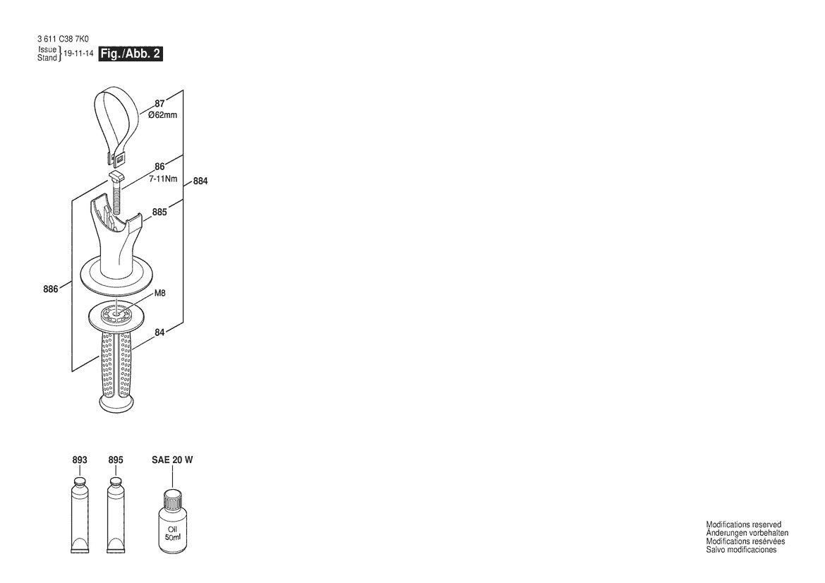 Vue éclatée Bosch GSH 500 3 611 C38 720 - page 2