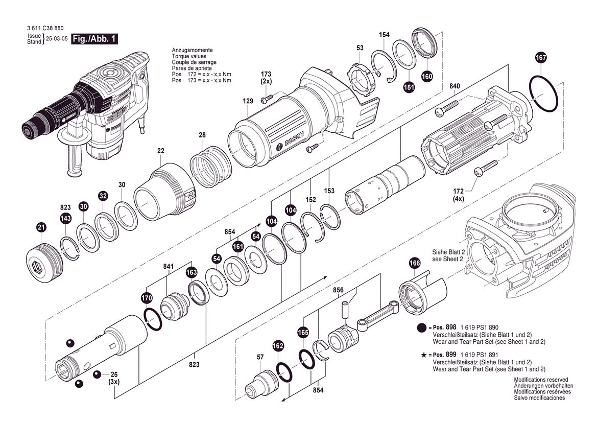Vue éclatée Bosch GSH 5 HX 3 611 C38 850 - page 1