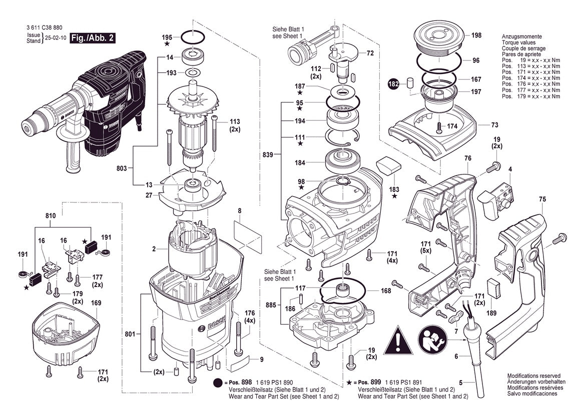 Vue éclatée Bosch GSH 5 HX 3 611 C38 850 - page 2