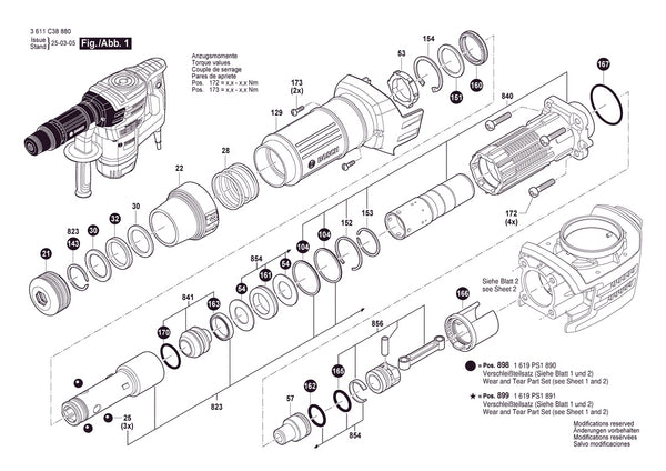 Vue éclatée Bosch GSH 5 HX 3 611 C38 8C0 - page 1
