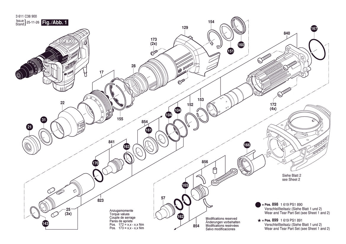 Vue éclatée Bosch GSH5MX 3 611 C38 900 - page 1