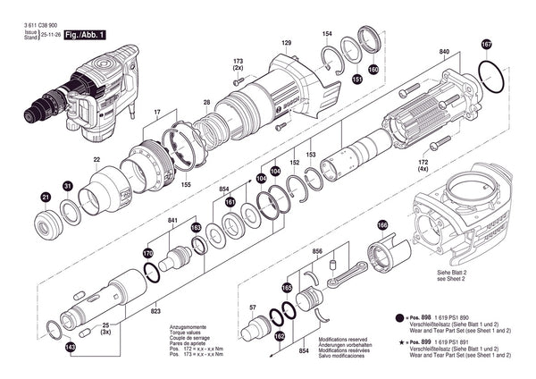 Vue éclatée Bosch GSH5MX 3 611 C38 900 - page 1