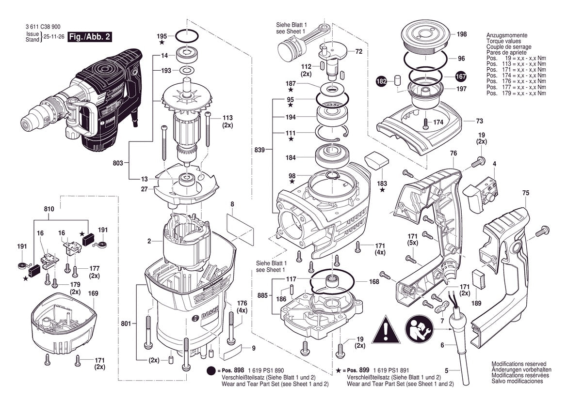 Vue éclatée Bosch GSH5MX 3 611 C38 900 - page 2