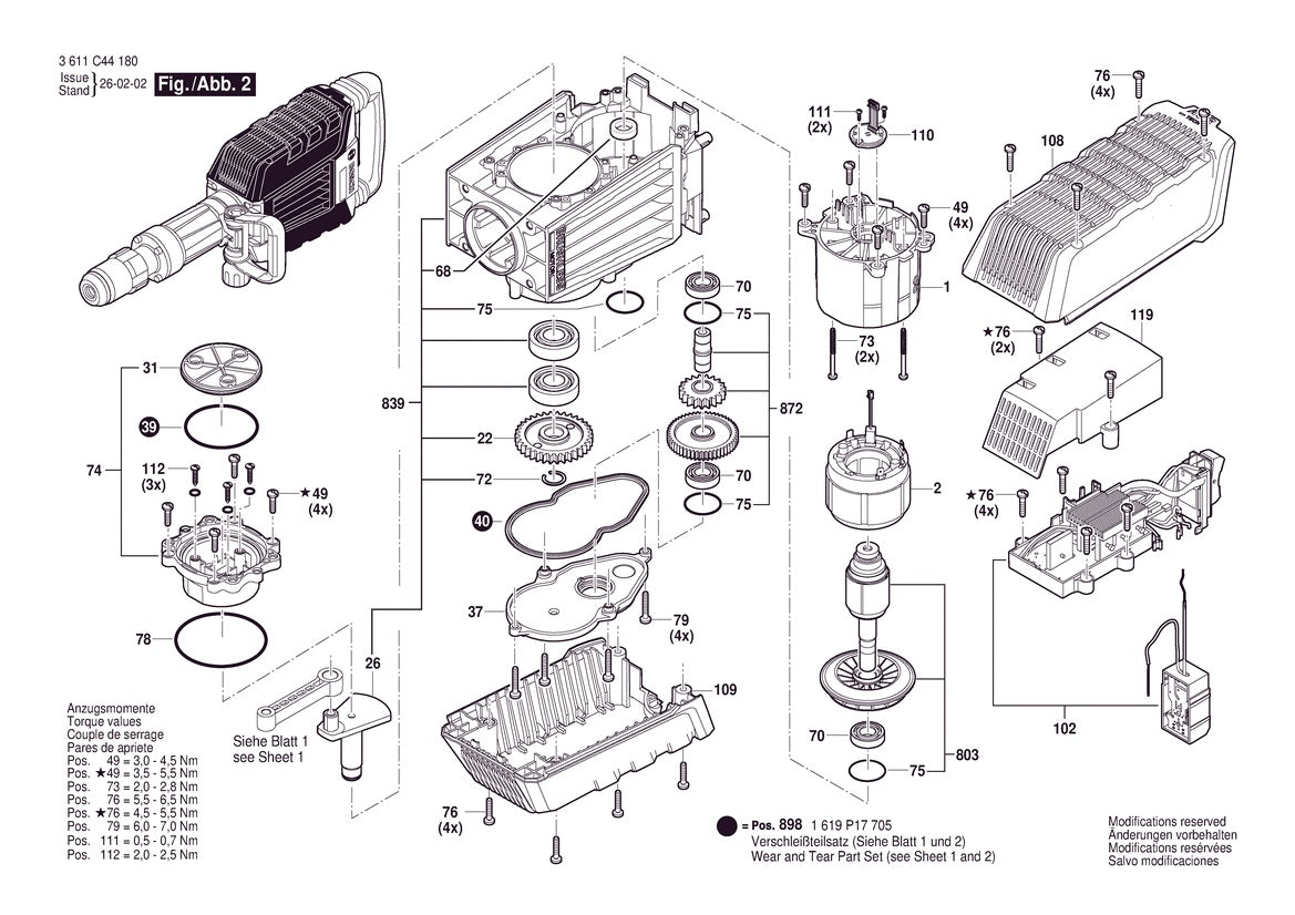 Vue éclatée Bosch GSH14VB 3 611 C44 100 - page 2