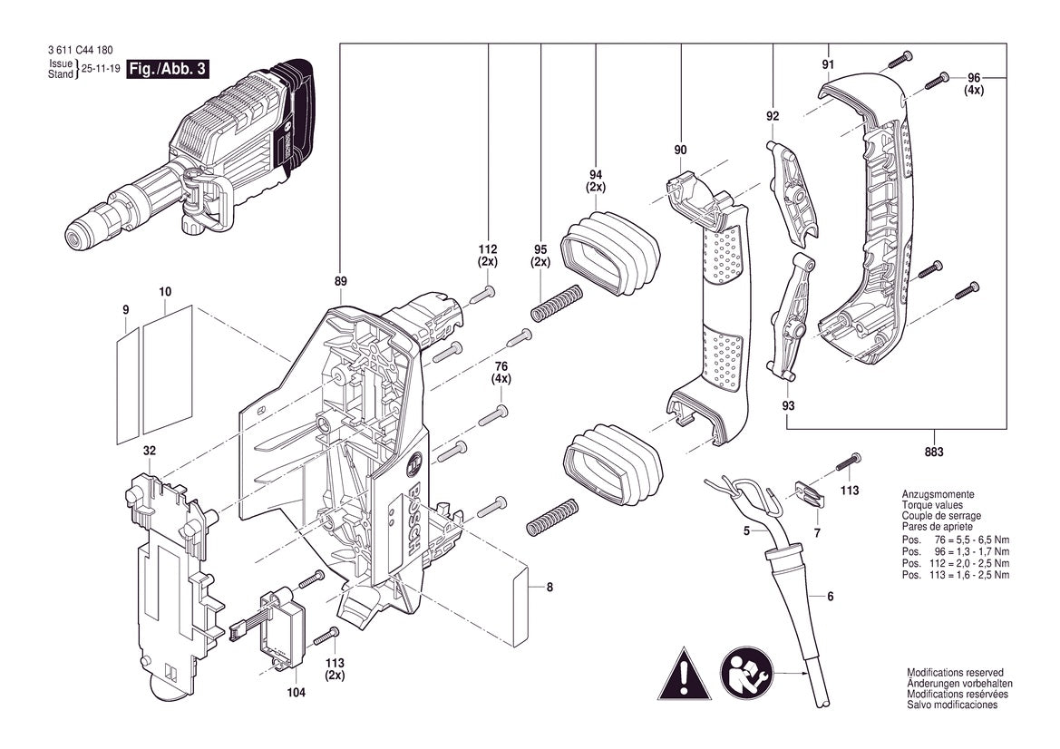 Vue éclatée Bosch GSH14VB 3 611 C44 100 - page 3