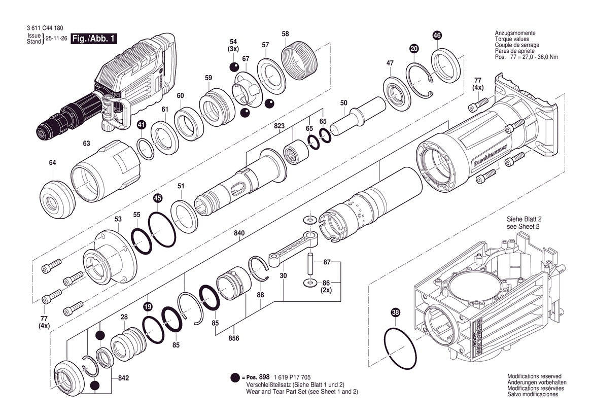 Vue éclatée Bosch GSH14VB 3 611 C44 130 - page 1