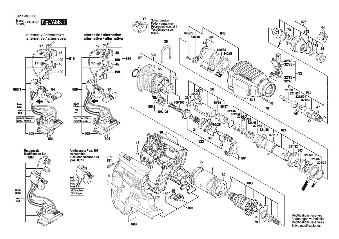 Vue éclatée Bosch GBH 36 V-LI 3 611 J00 R00 - page 1