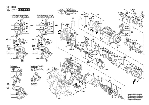 Vue éclatée Bosch GBH 36 V-LI 3 611 J00 R00 - page 1
