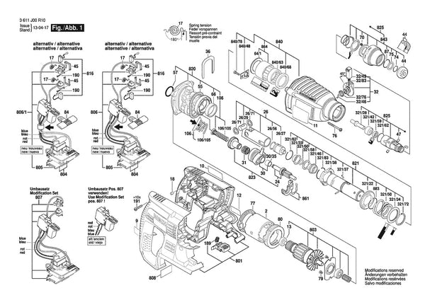 Vue éclatée Bosch GBH 36 VRE BARE 3 611 J00 R10 - page 1