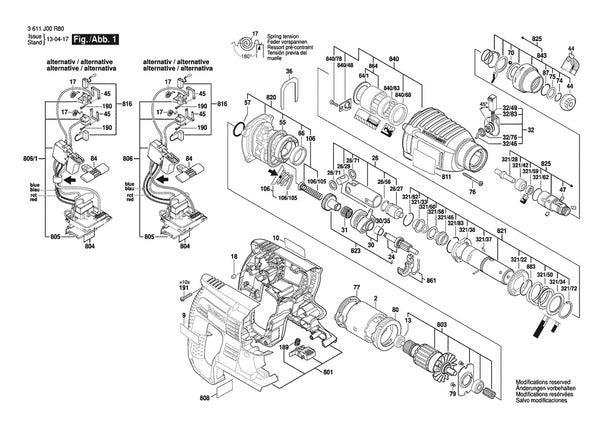 Vue éclatée Bosch GBH 36 V-LI BAR 3 611 J00 R80 - page 1