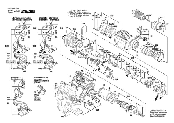 Vue éclatée Bosch GBH 36 VF-LI 3 611 J01 R00 - page 1