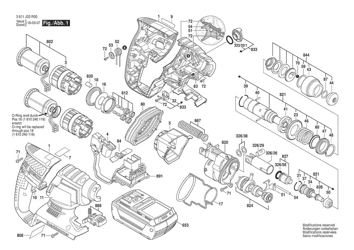 Vue éclatée Bosch GBH 36V-EC 3 611 J03 R00 - page 1