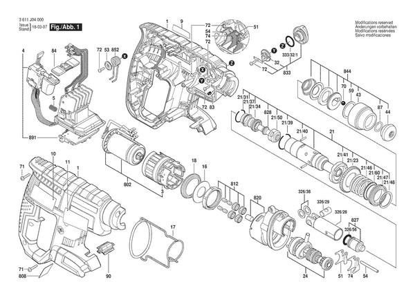 Vue éclatée Bosch GBH 18V-EC 3 611 J04 050 - page 1