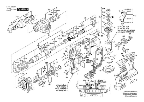 Vue éclatée Bosch GBH 36 V-LI 3 611 J06 000 - page 1