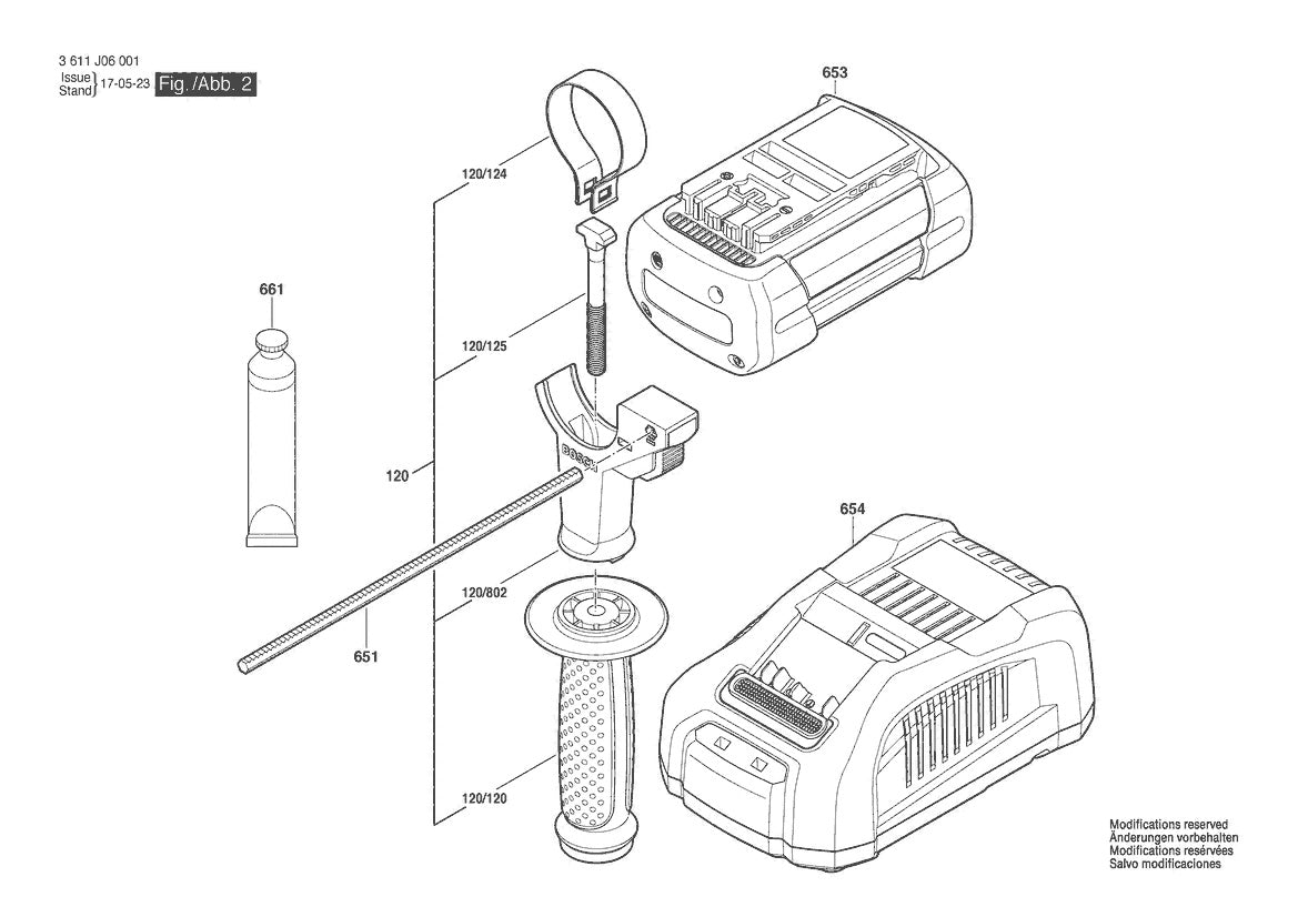 Vue éclatée Bosch GBH 36 V-LI Plus 3 611 J06 051 - page 2