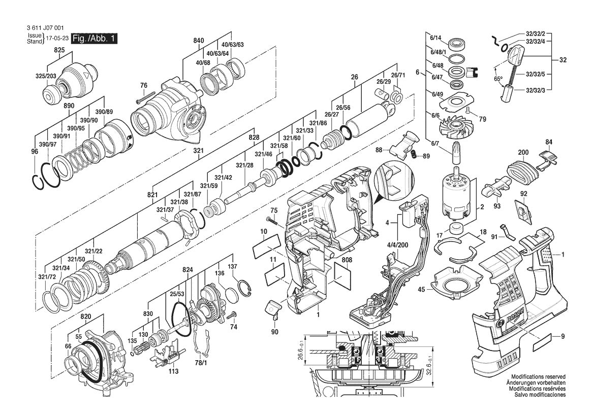 Vue éclatée Bosch GBH 36 VF-LI Plus 3 611 J07 051 - page 1