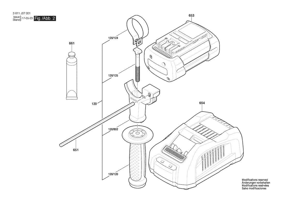 Vue éclatée Bosch GBH 36 VF-LI Plus 3 611 J07 051 - page 2