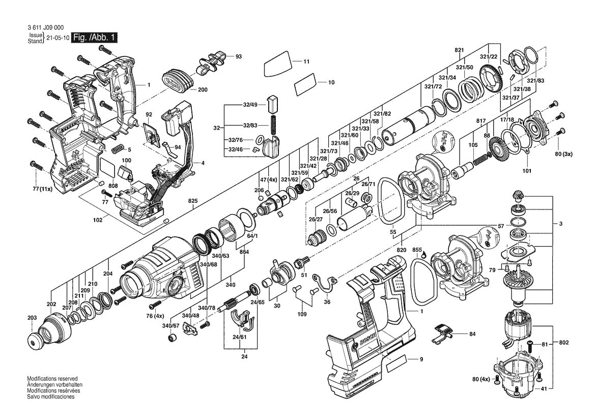 Vue éclatée Bosch GBH 18V-26 3 611 J09 000 - page 1