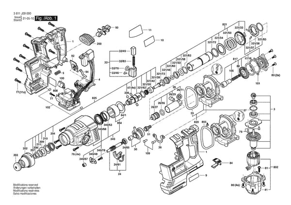 Vue éclatée Bosch GBH 18V-26 3 611 J09 000 - page 1
