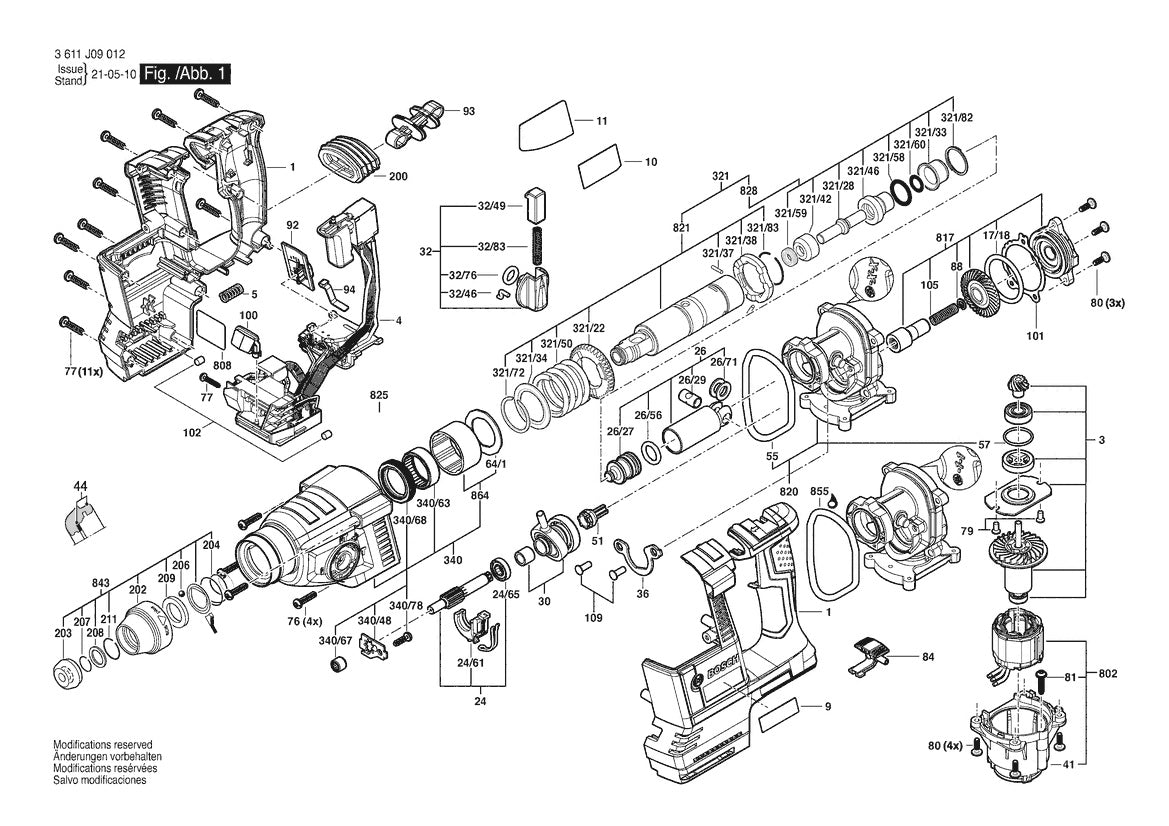 Vue éclatée Bosch GBH18V-26K25 3 611 J09 012 - page 1