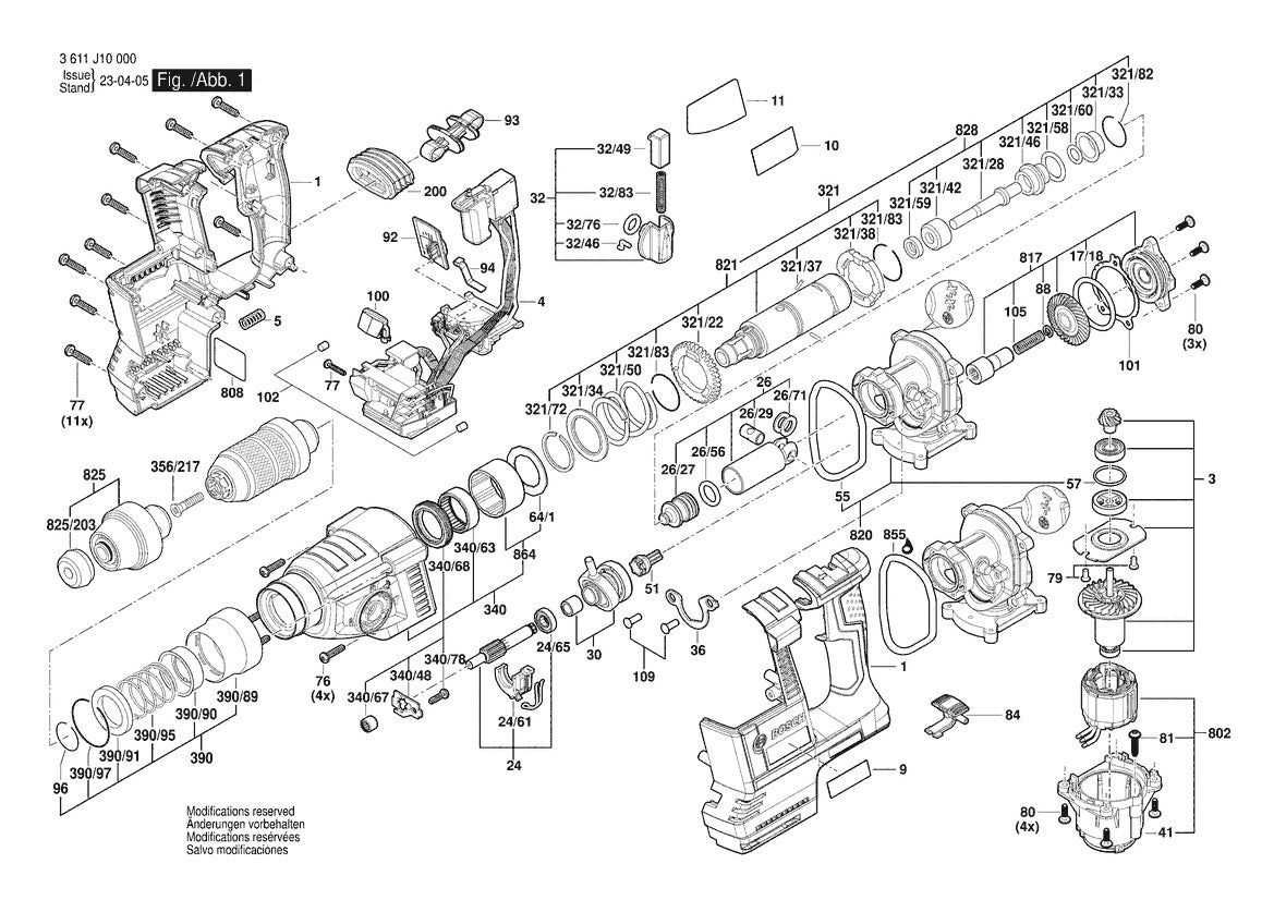 Vue éclatée Bosch GBH 18V-26 F 3 611 J10 000 - page 1