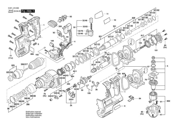 Vue éclatée Bosch GBH 18V-26 F 3 611 J10 000 - page 1
