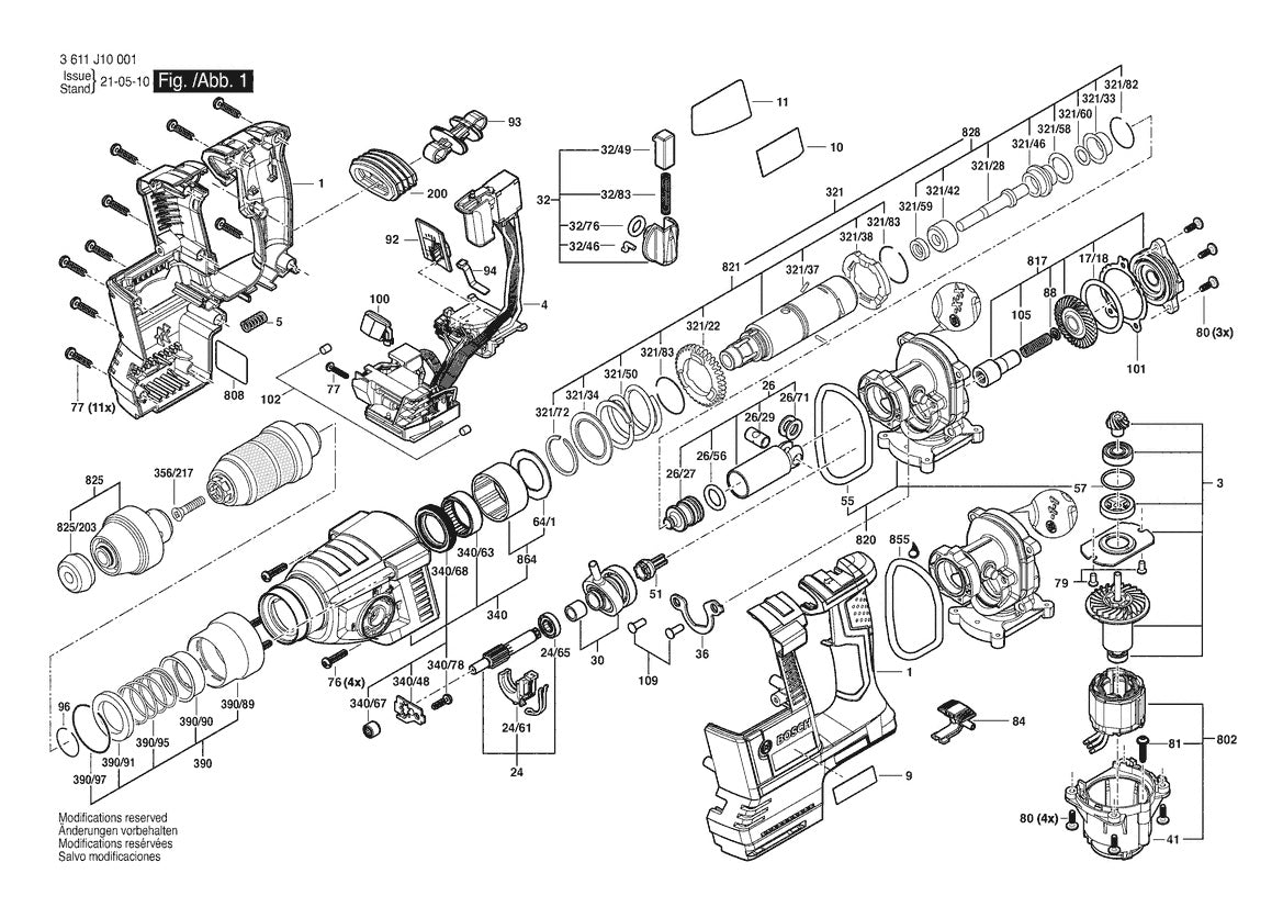 Vue éclatée Bosch GBH 18V-26 F 3 611 J10 001 - page 1