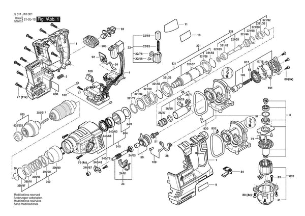 Vue éclatée Bosch GBH 18V-26 F 3 611 J10 001 - page 1