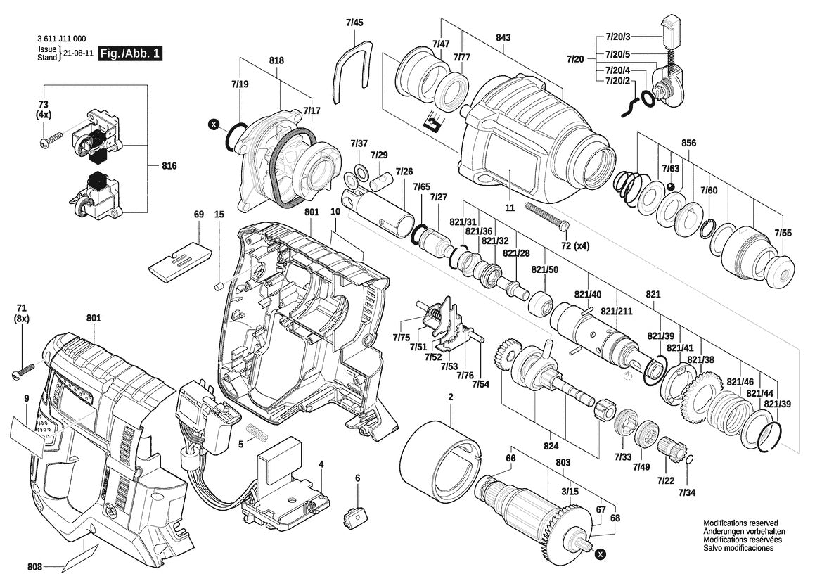Vue éclatée Bosch GBH 18V-20 3 611 J11 000 - page 1