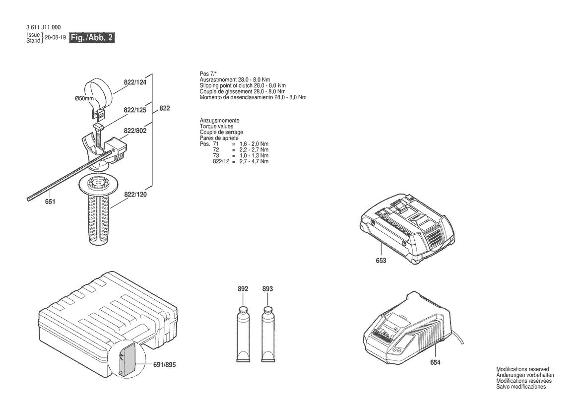 Vue éclatée Bosch GBH 180-LI 3 611 J11 020 - page 2