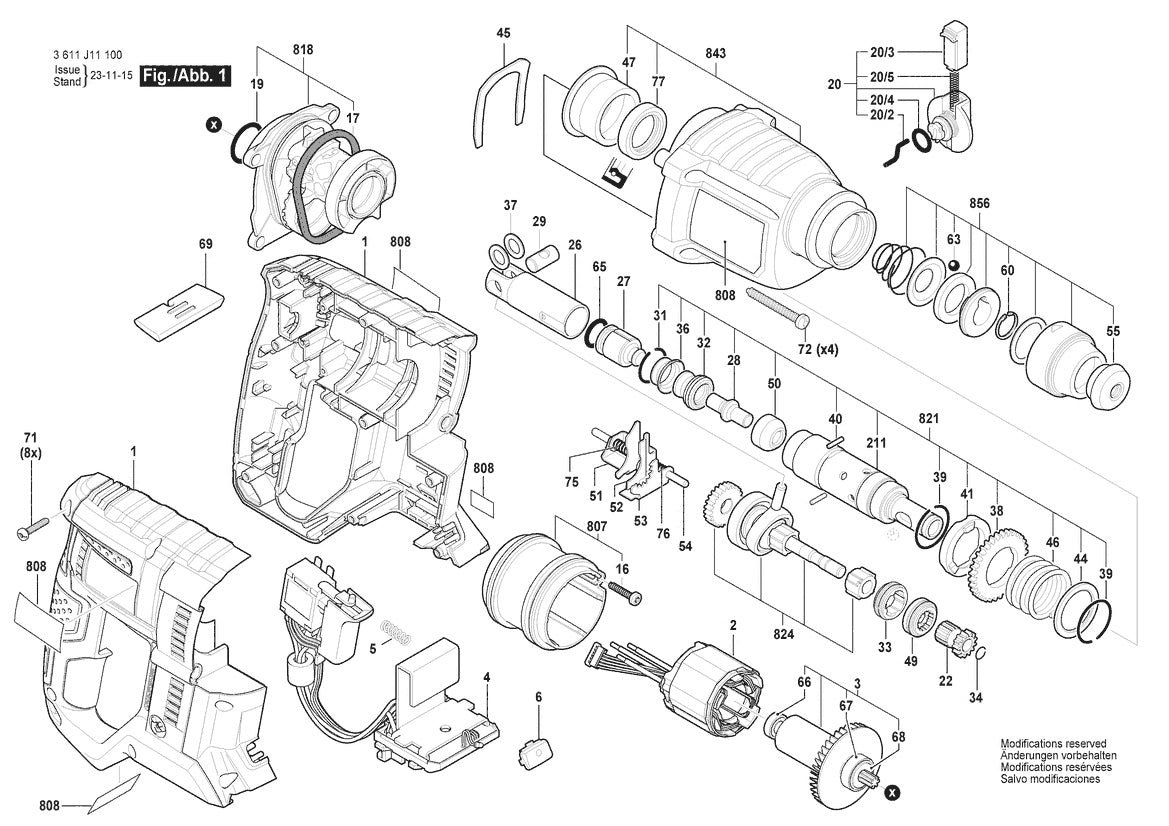 Vue éclatée Bosch GBH 18V-21 3 611 J11 100 - page 1