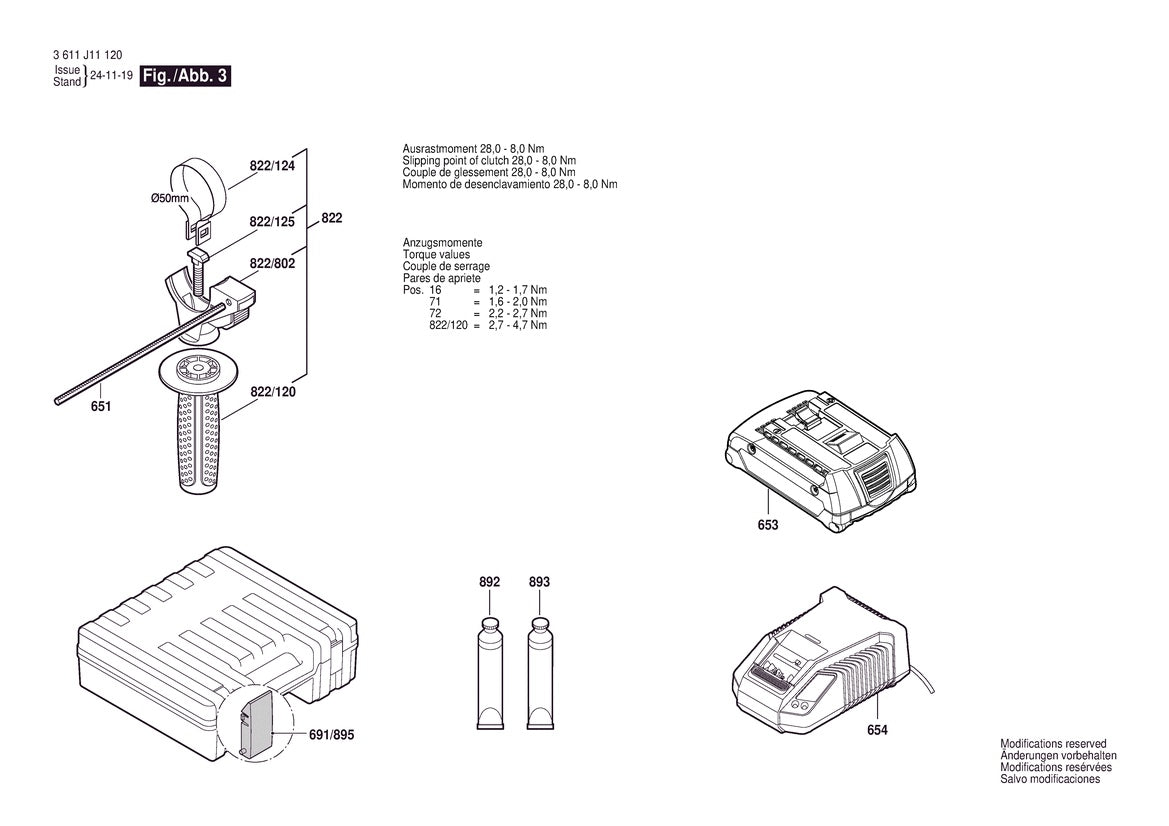 Vue éclatée Bosch GBH 180-LI 3 611 J11 120 - page 3