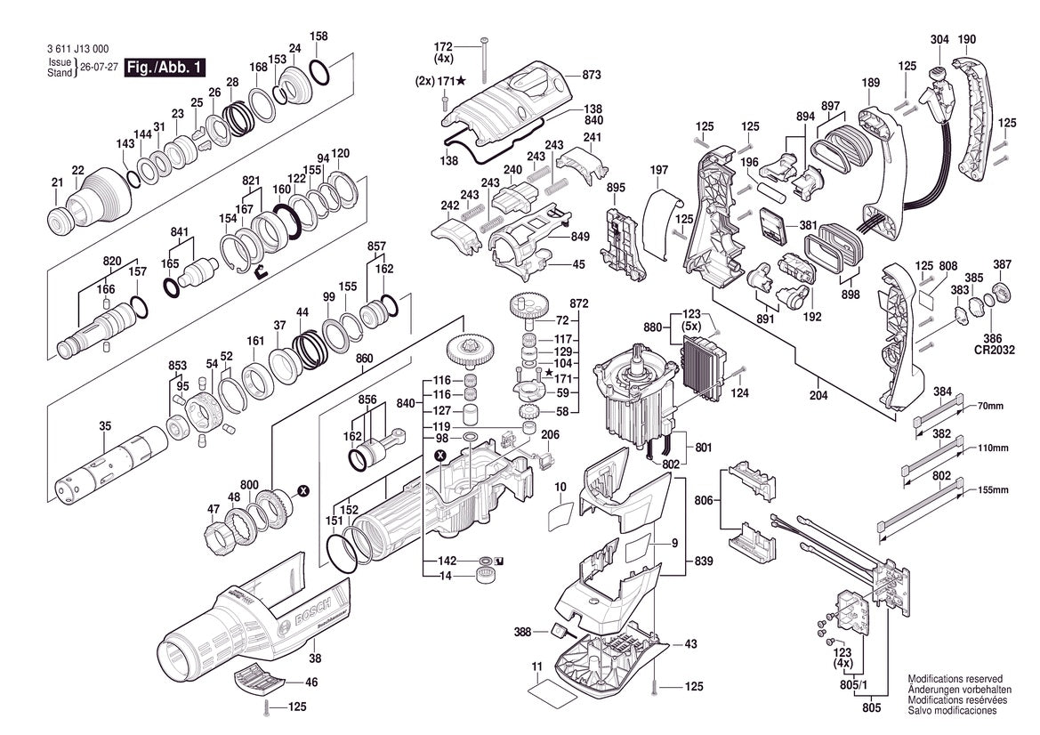 Vue éclatée Bosch GBH 18V-45C 3 611 J13 080 - page 1