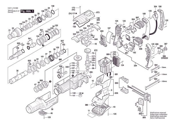 Vue éclatée Bosch GBH 18V-45C 3 611 J13 080 - page 1