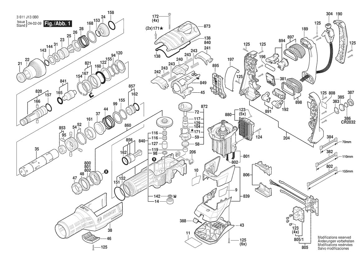 Vue éclatée Bosch GBH 18V-45 C 3 611 J13 0B0 - page 1